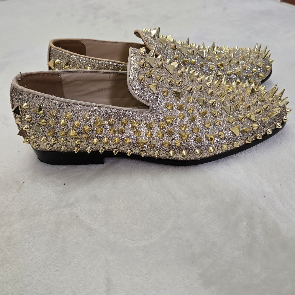 Royal Shoes Mens Gold Glitter Spiked Studded Slip On Loafers Dress Shoes‎ Size 8